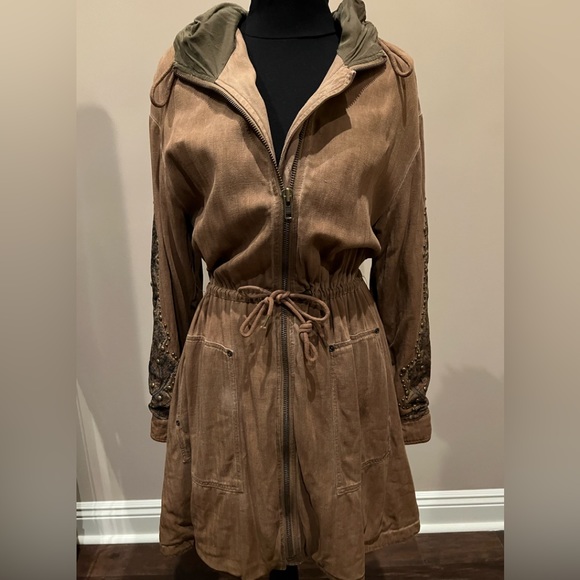 Free People Tan Parker Hooded Jacket Sz10 - Picture 5 of 16